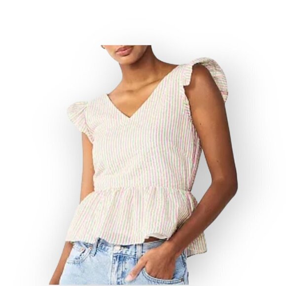 Stripe Flutter Sleeve Blouse by Draper James NWT size L - Picture 9 of 9